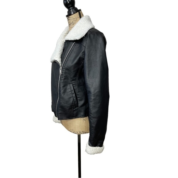 SUNSET & Sixth Faux Leather Moto Sherpa Cropped Jacket - Picture 7 of 12
